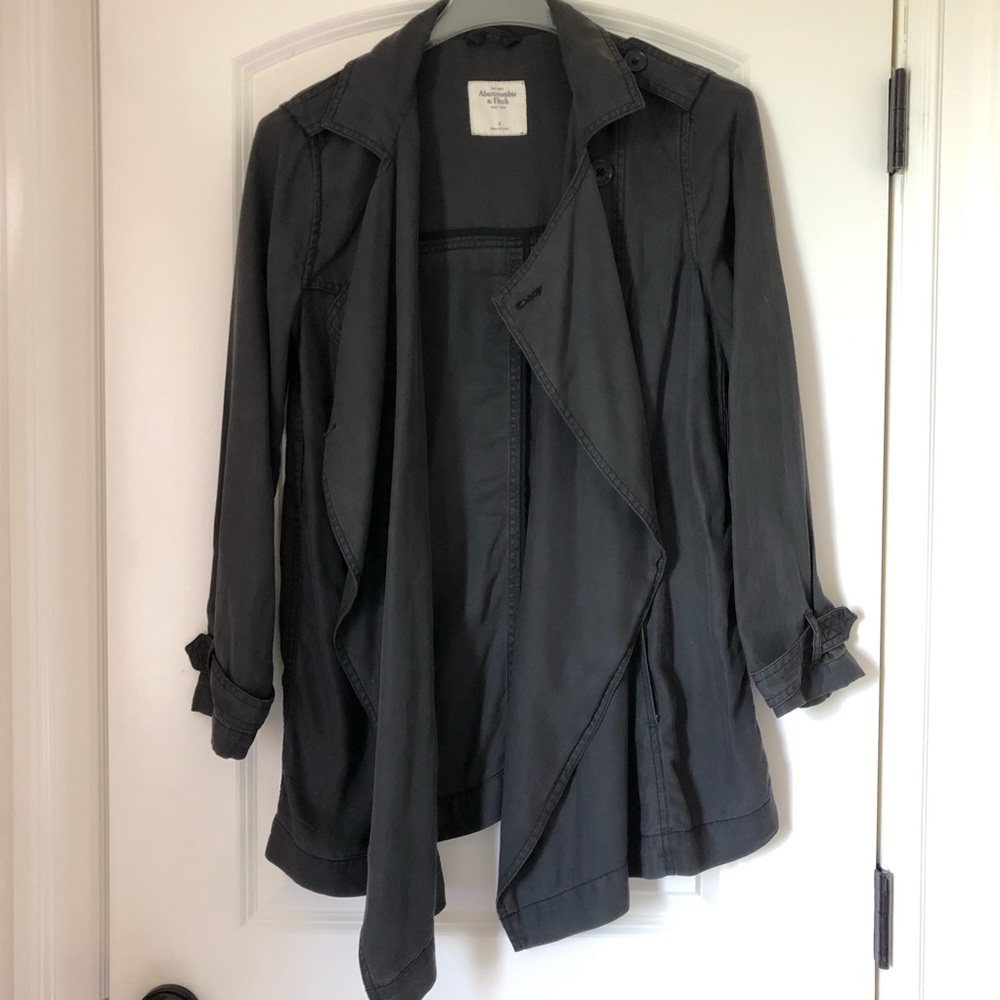A&F Long Gray Trench Coat Size S - Picture 3 of 7